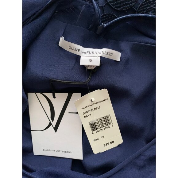 Diane Von Furstenberg Navy Sheer Polka Dot Lace Shift Dress Size 10 - Picture 9 of 11